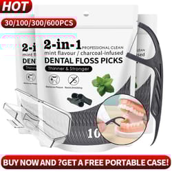 2-in-1 bamboo charcoal mint dental floss sticks high performance interdental cleaning tool