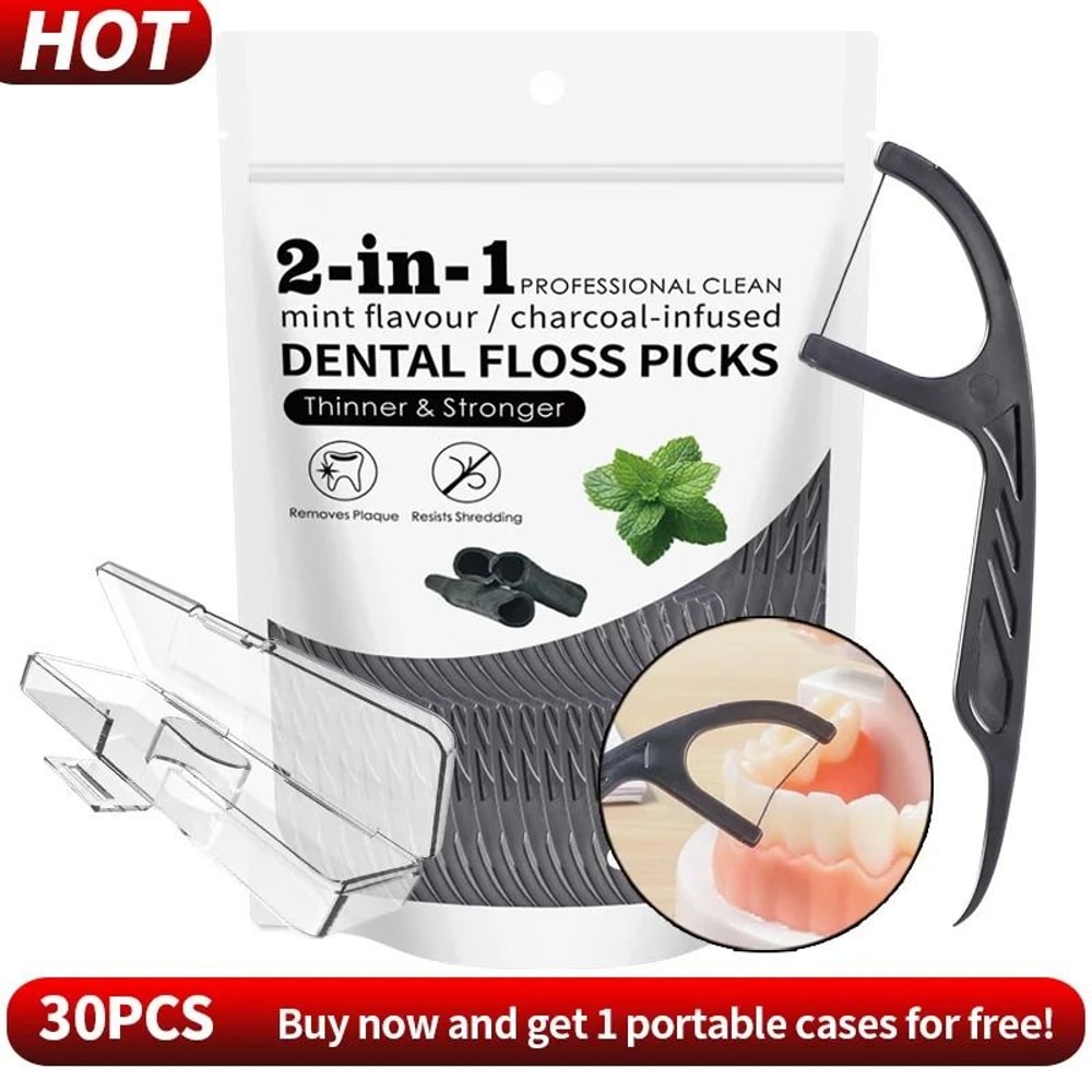 2in1 Bamboo Charcoal Mint Dental Floss Sticks High Performance Interdental Cleaning Tool 9
