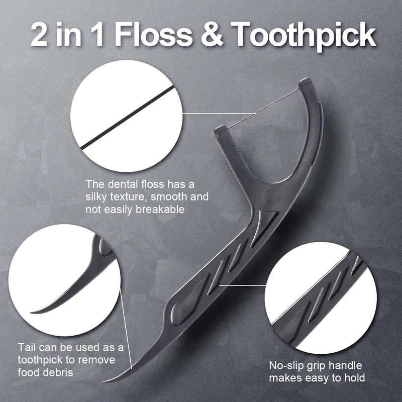 2in1 Bamboo Charcoal Mint Dental Floss Sticks High Performance Interdental Cleaning Tool 1