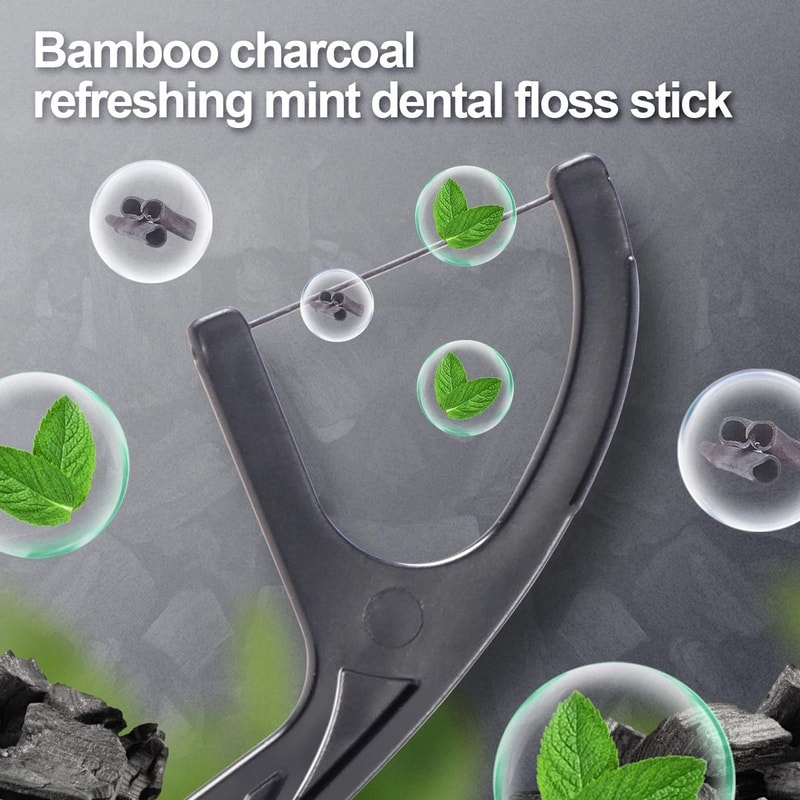 2in1 Bamboo Charcoal Mint Dental Floss Sticks High Performance Interdental Cleaning Tool 2