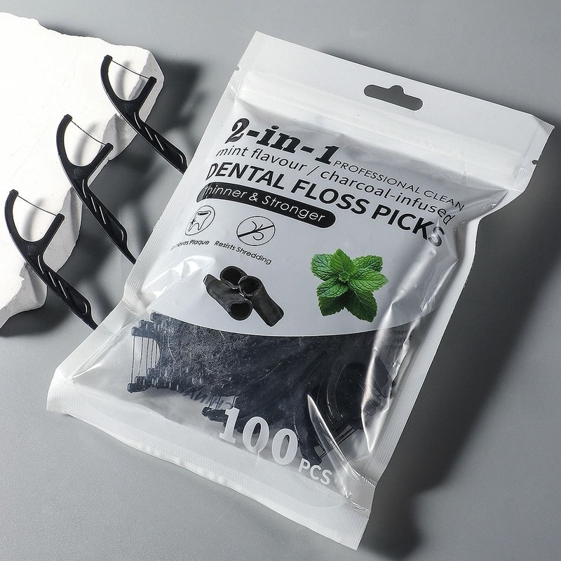 2in1 Bamboo Charcoal Mint Dental Floss Sticks High Performance Interdental Cleaning Tool 4