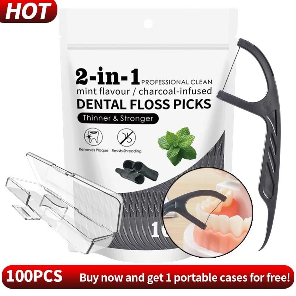 2in1 Bamboo Charcoal Mint Dental Floss Sticks High Performance Interdental Cleaning Tool 6