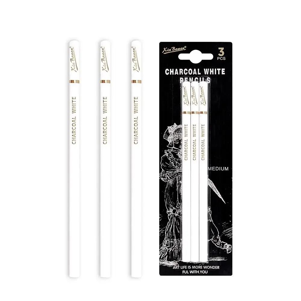 3PCS Professional White Charcoal Pencils Sketch Highlight Drawing Shading Blending Art Supplies 3