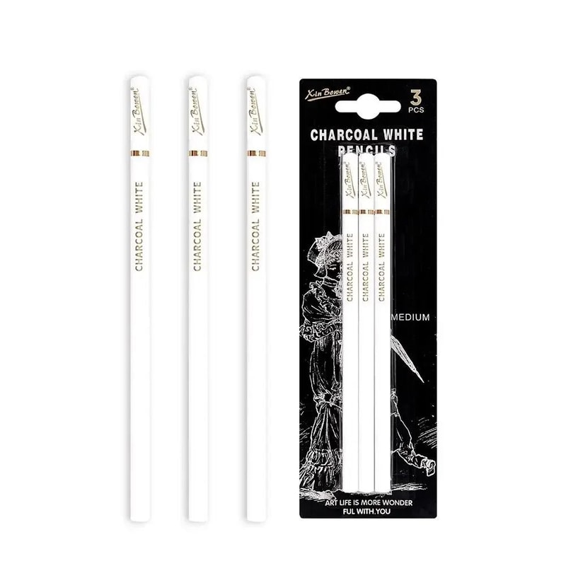3PCS Professional White Charcoal Pencils Sketch Highlight Drawing Shading Blending Art Supplies 3