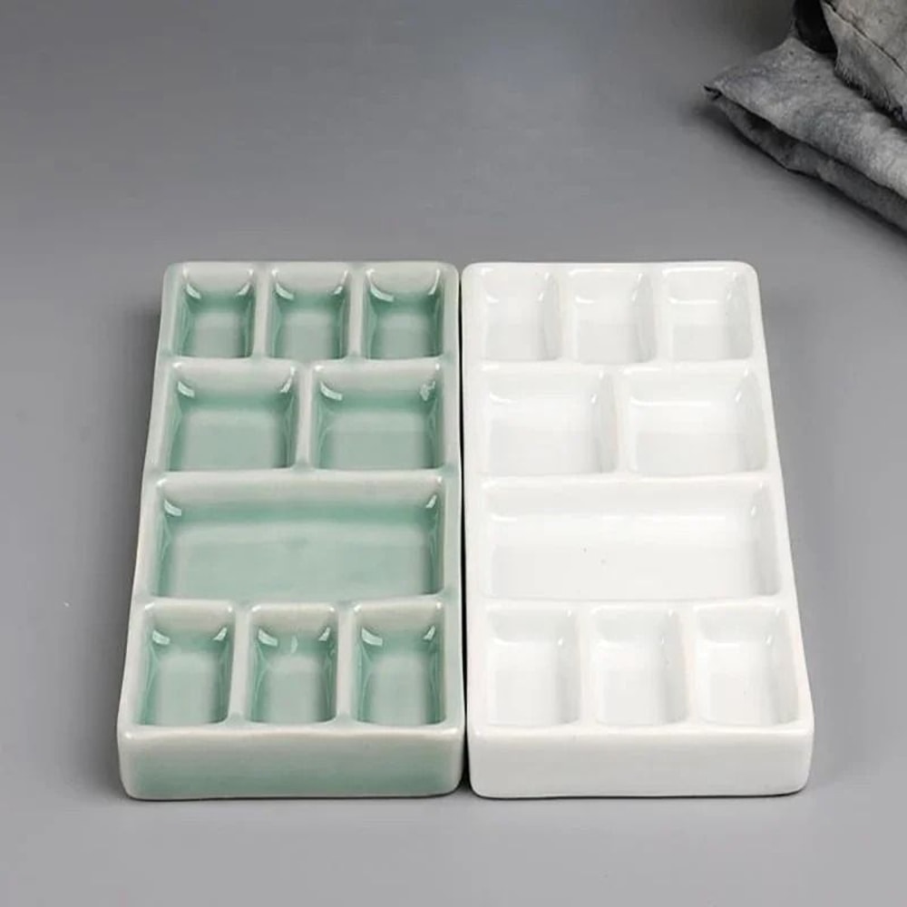 Ceramic Square Multi Grid Watercolor Palette Jingdezhen Firing Portable Art Tray 0