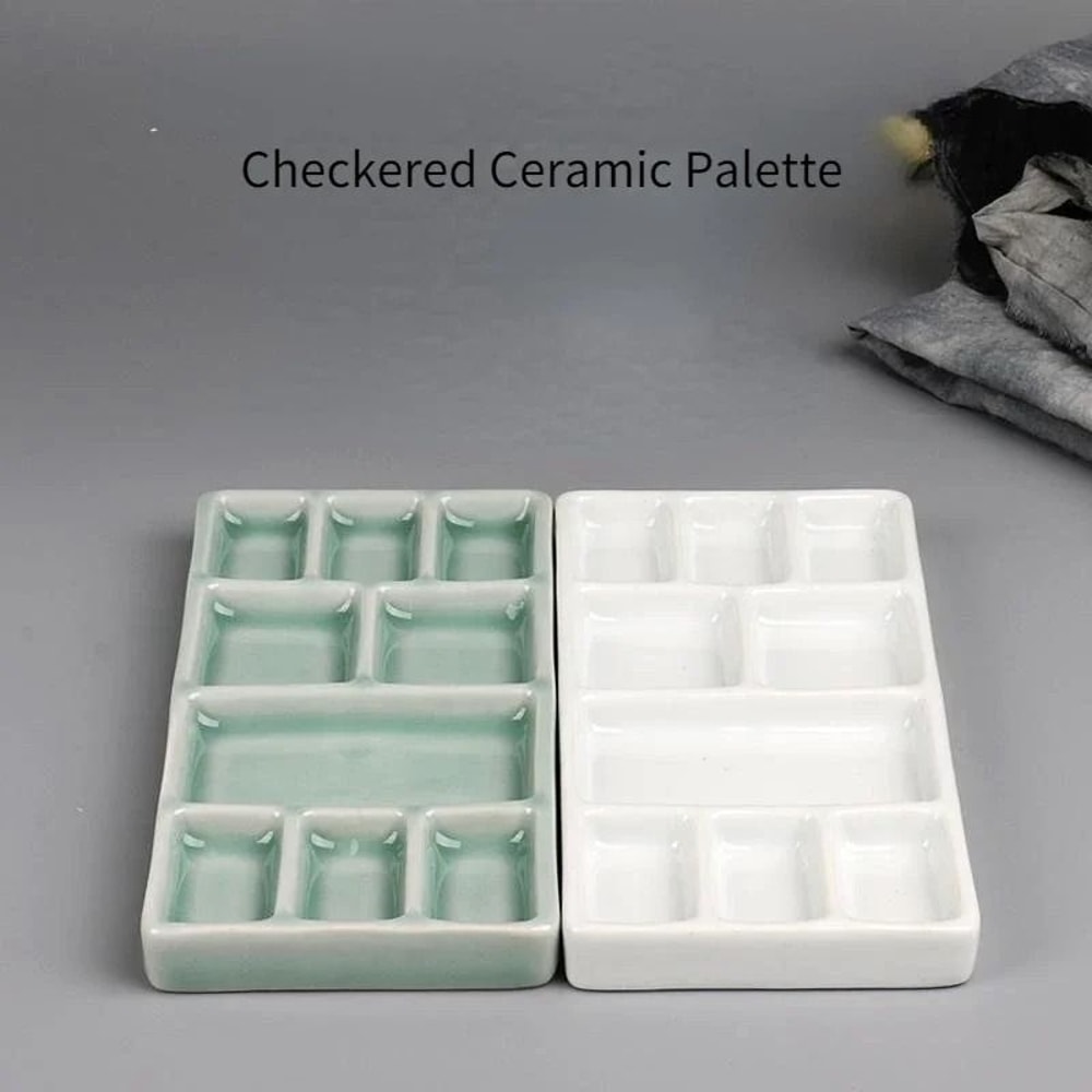 Ceramic Square Multi Grid Watercolor Palette Jingdezhen Firing Portable Art Tray 1
