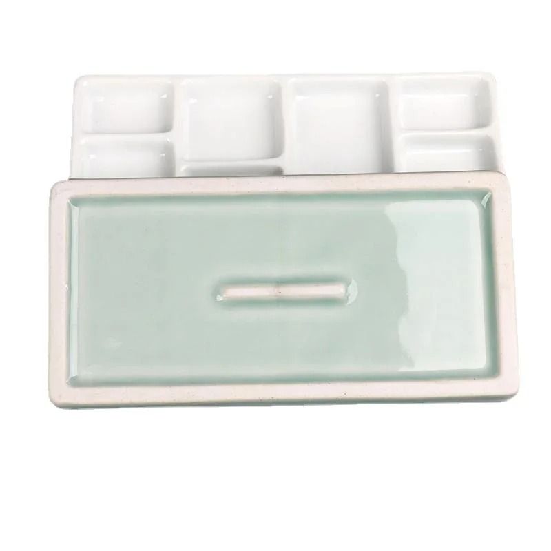 Ceramic Square Multi Grid Watercolor Palette Jingdezhen Firing Portable Art Tray 5