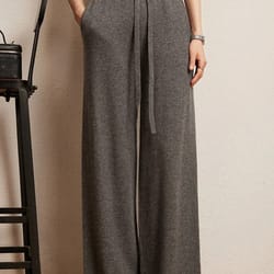 100% cashmere thin office straight pants autumn winter warm curled hem knitted lounge trousers