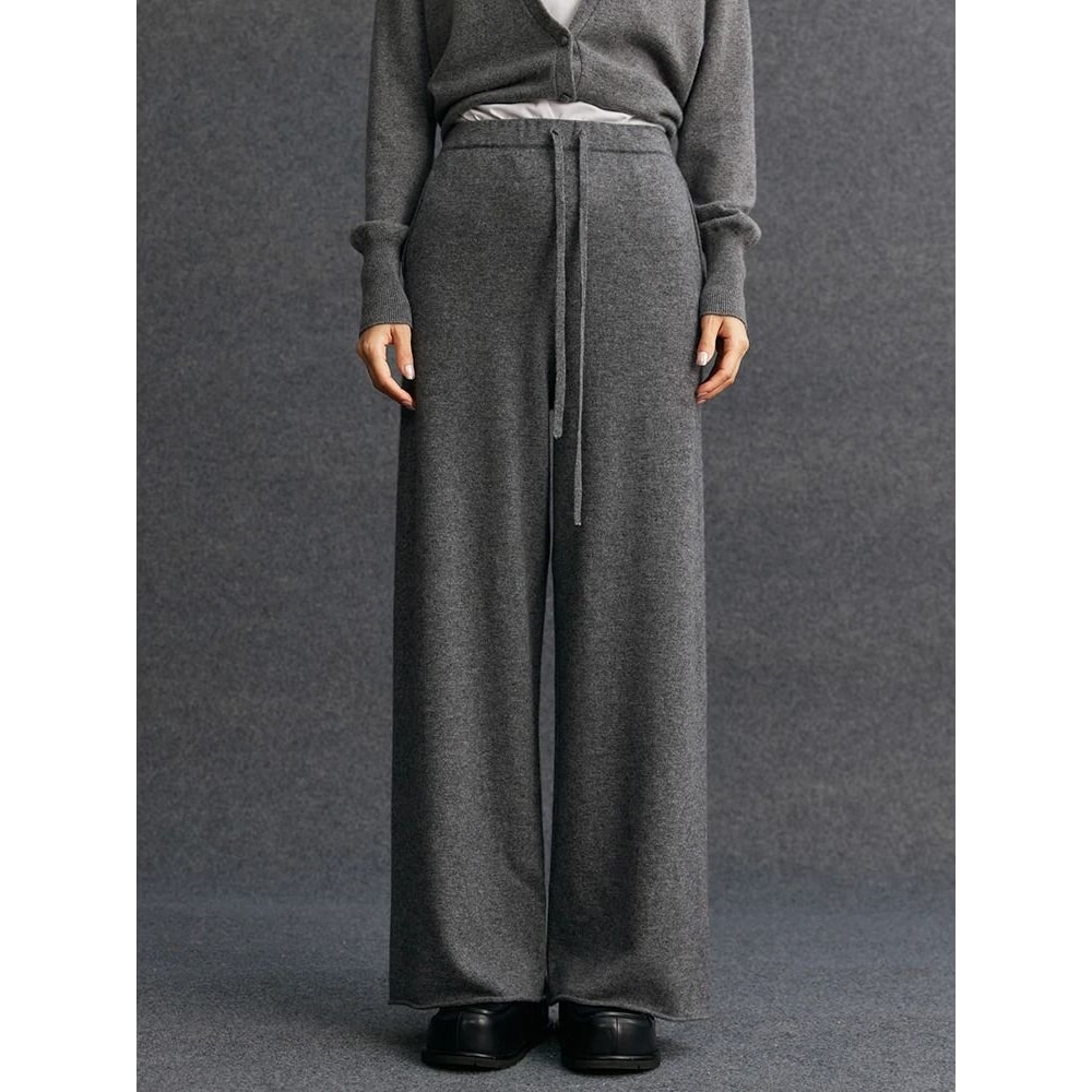 100 Cashmere Thin Office Straight Pants Autumn Winter Warm Curled Hem Knitted Lounge Trousers 9
