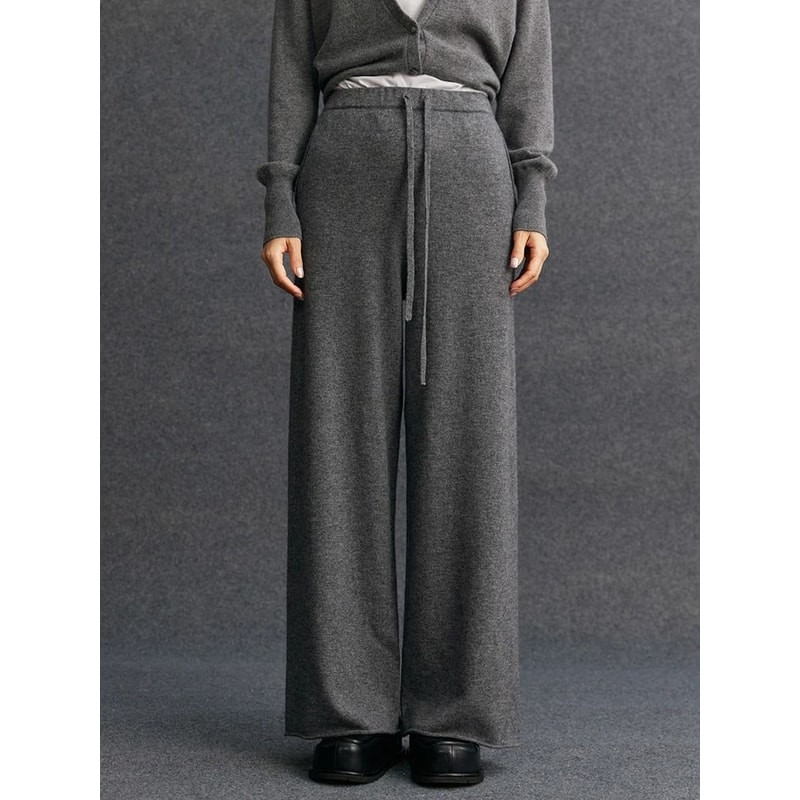 100 Cashmere Thin Office Straight Pants Autumn Winter Warm Curled Hem Knitted Lounge Trousers 9