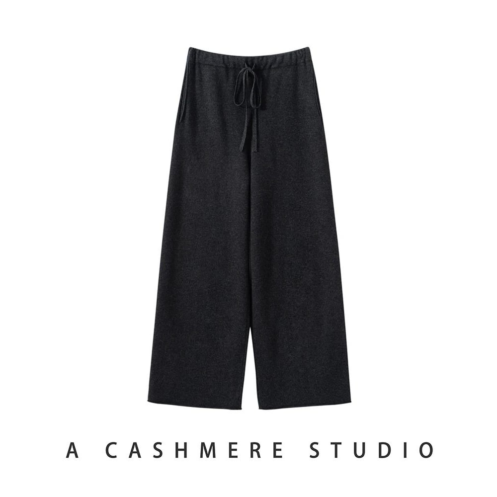 100 Cashmere Thin Office Straight Pants Autumn Winter Warm Curled Hem Knitted Lounge Trousers 4