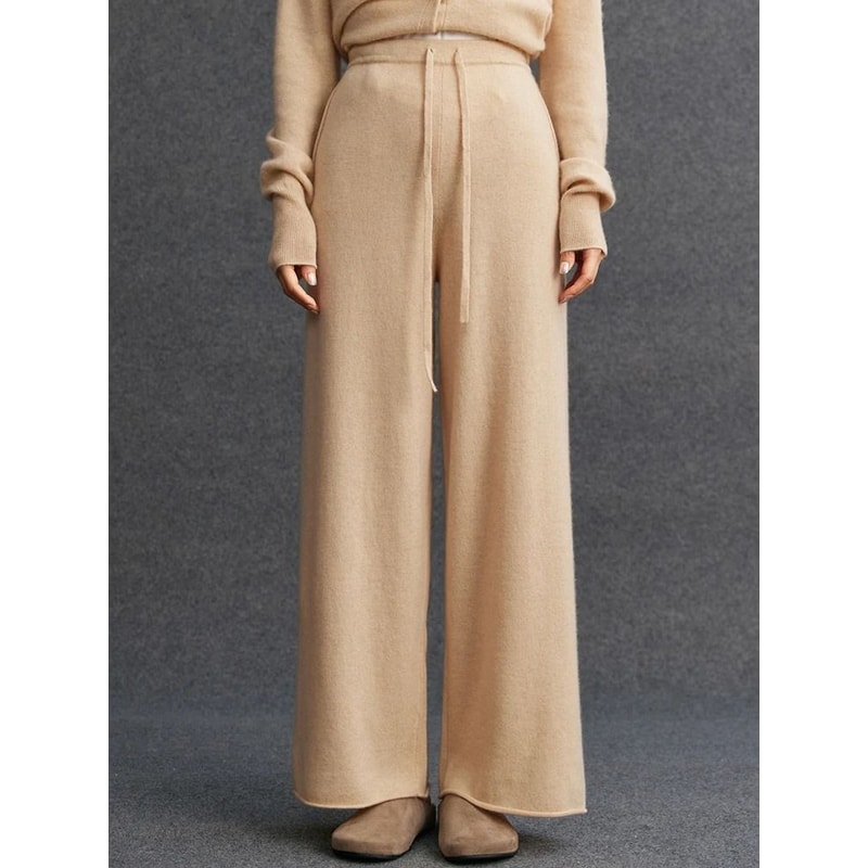 100 Cashmere Thin Office Straight Pants Autumn Winter Warm Curled Hem Knitted Lounge Trousers 6