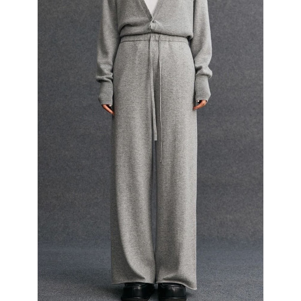 100 Cashmere Thin Office Straight Pants Autumn Winter Warm Curled Hem Knitted Lounge Trousers 8