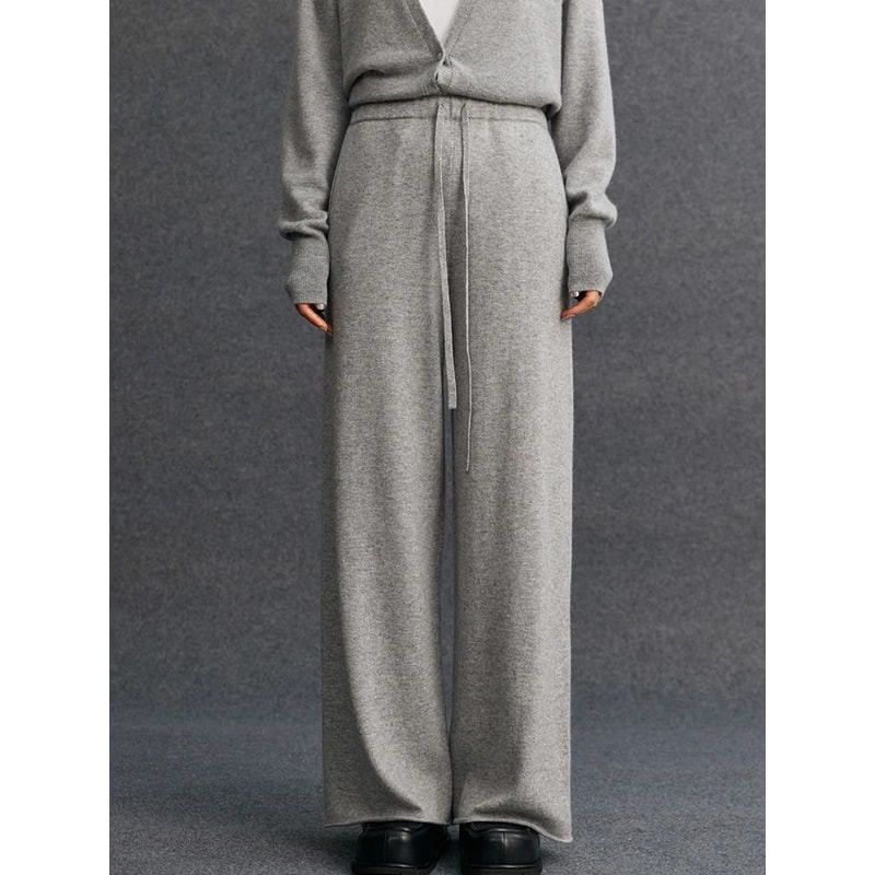 100 Cashmere Thin Office Straight Pants Autumn Winter Warm Curled Hem Knitted Lounge Trousers 8