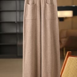 women 100% merino wool knitted wide leg pants autumn winter loose soft warm bottoms with pockets