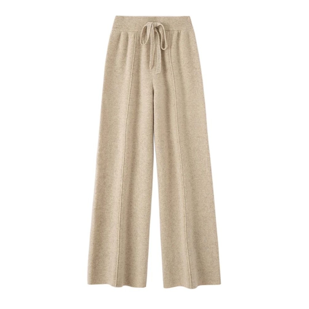 100 Merino Wool Wide Leg Pants Autumn Winter Lace Up Mid Seam Cashmere Trousers Knitted Bottoms 9