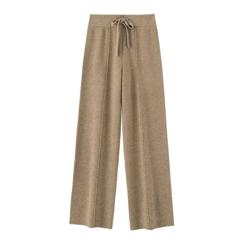 100 Merino Wool Wide Leg Pants Autumn Winter Lace Up Mid Seam Cashmere Trousers Knitted Bottoms 11