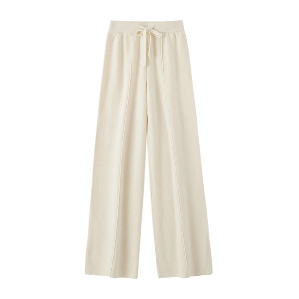 100 Merino Wool Wide Leg Pants Autumn Winter Lace Up Mid Seam Cashmere Trousers Knitted Bottoms 3
