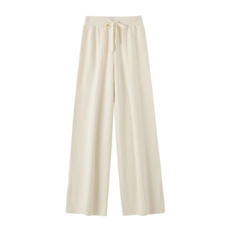 100 Merino Wool Wide Leg Pants Autumn Winter Lace Up Mid Seam Cashmere Trousers Knitted Bottoms 3