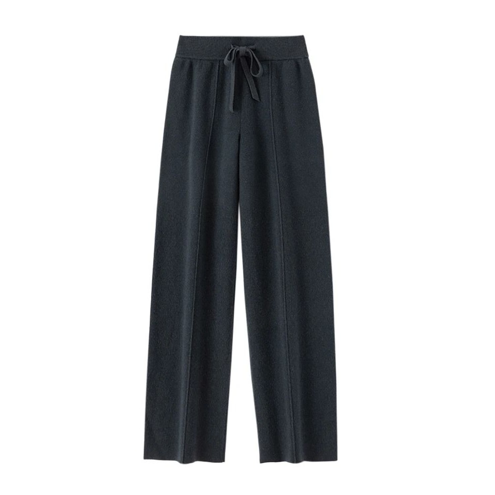 100 Merino Wool Wide Leg Pants Autumn Winter Lace Up Mid Seam Cashmere Trousers Knitted Bottoms 4
