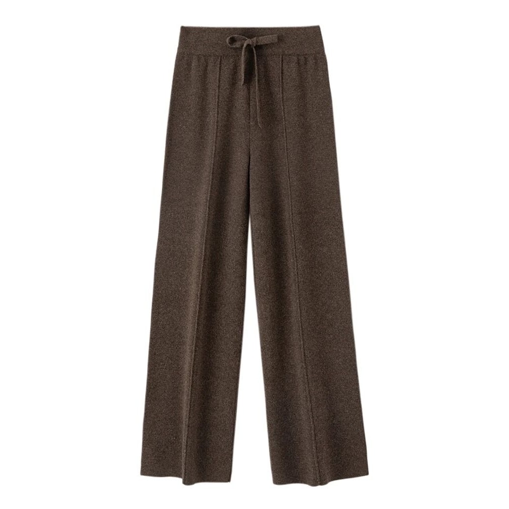 100 Merino Wool Wide Leg Pants Autumn Winter Lace Up Mid Seam Cashmere Trousers Knitted Bottoms 8