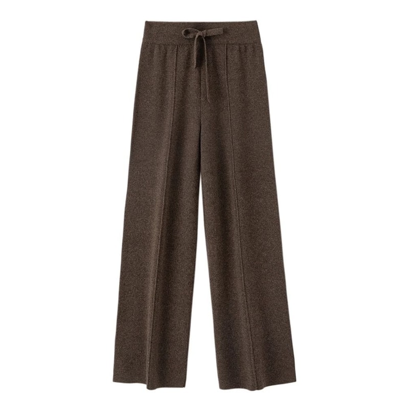 100 Merino Wool Wide Leg Pants Autumn Winter Lace Up Mid Seam Cashmere Trousers Knitted Bottoms 8