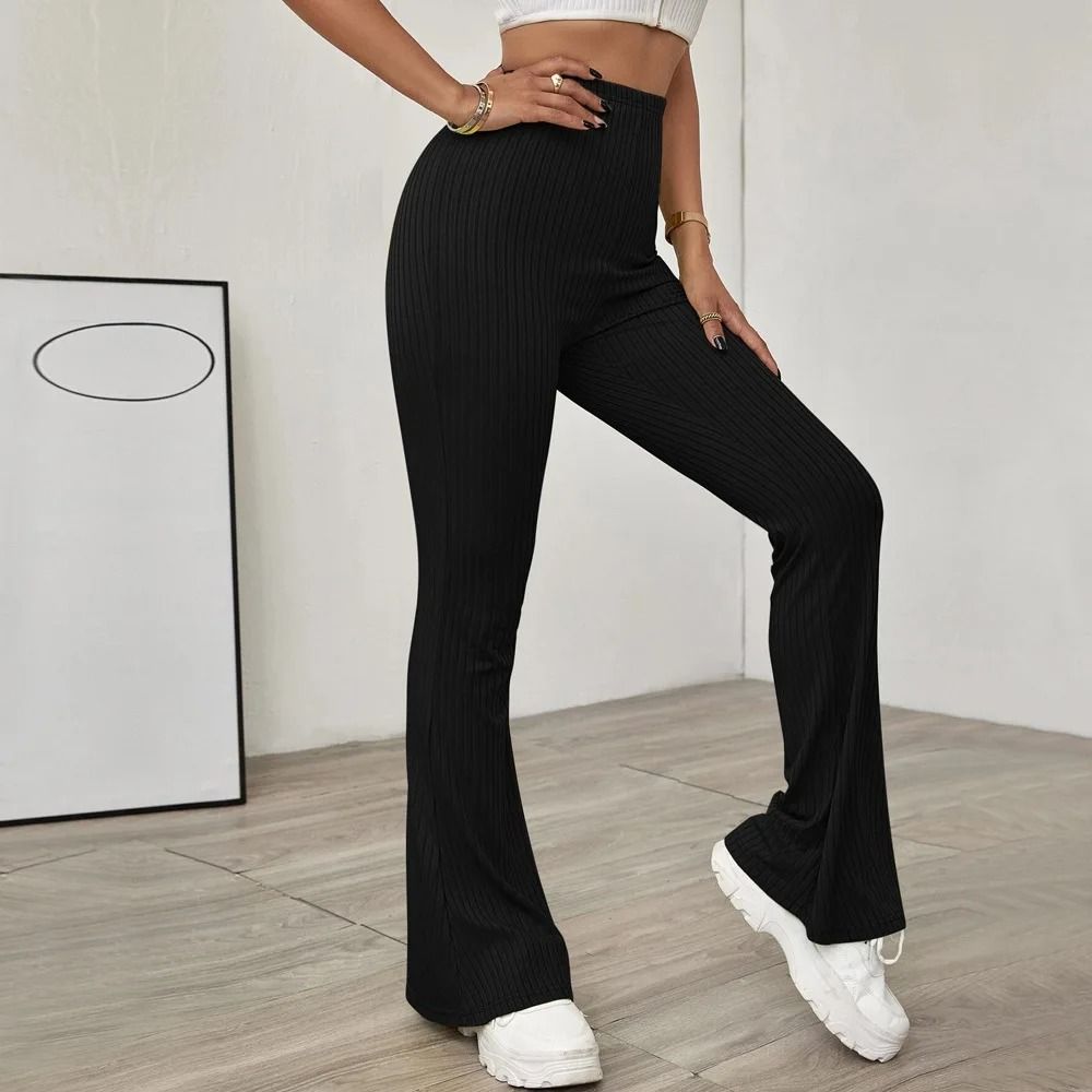 VigoCasey 2025 Casual Knit High Waist Bell Bottom Pants Autumn Winter Solid Office Trousers 5