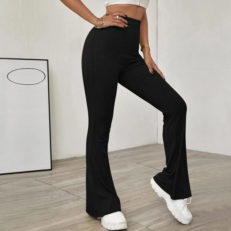 VigoCasey 2025 Casual Knit High Waist Bell Bottom Pants Autumn Winter Solid Office Trousers 5