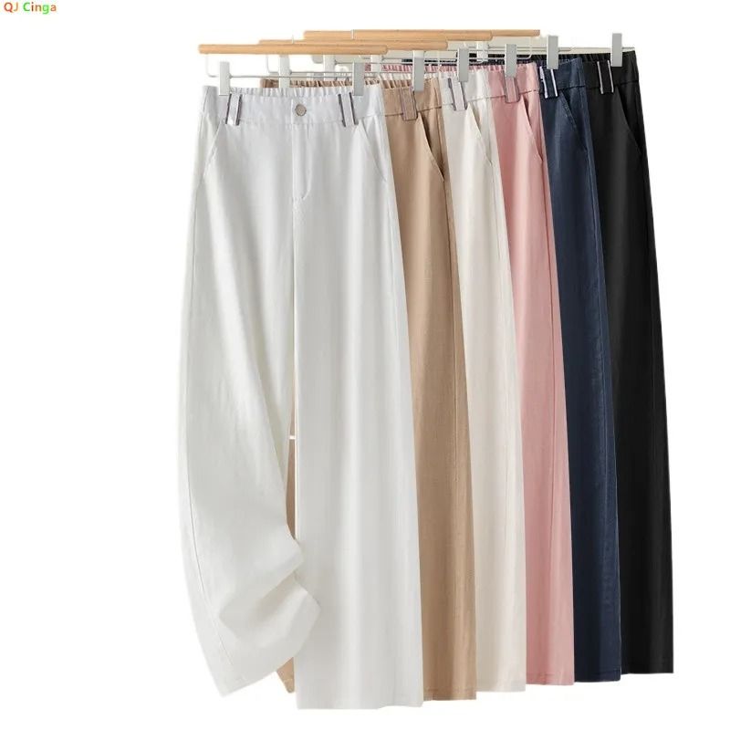 Women Linen Straight Leg Long Pants 2026 Summer High Waisted Lightweight Wide Leg Casual Trousers 0