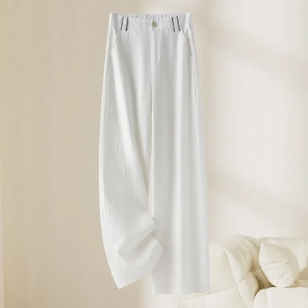 Women Linen Straight Leg Long Pants 2026 Summer High Waisted Lightweight Wide Leg Casual Trousers 9