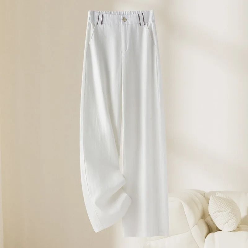 Women Linen Straight Leg Long Pants 2026 Summer High Waisted Lightweight Wide Leg Casual Trousers 9
