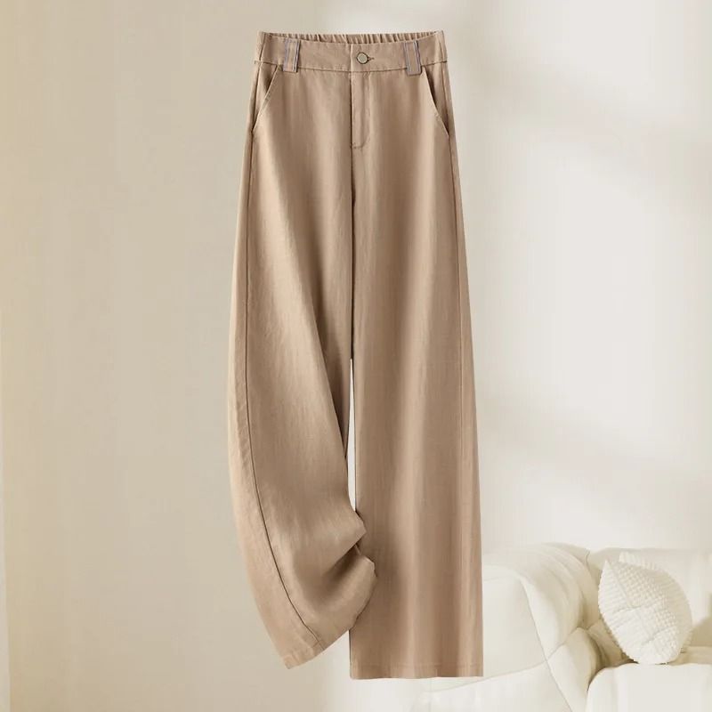Women Linen Straight Leg Long Pants 2026 Summer High Waisted Lightweight Wide Leg Casual Trousers 10