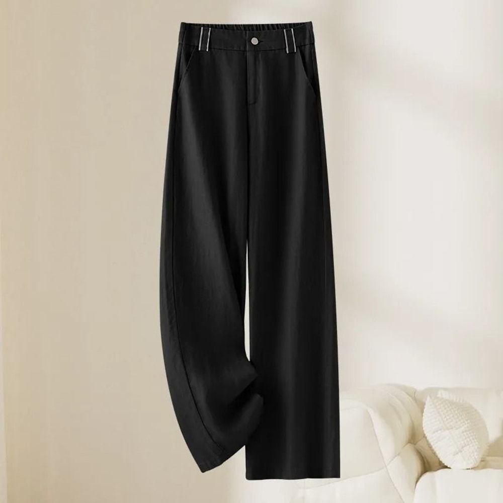 Women Linen Straight Leg Long Pants 2026 Summer High Waisted Lightweight Wide Leg Casual Trousers 3