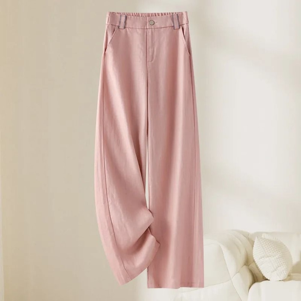 Women Linen Straight Leg Long Pants 2026 Summer High Waisted Lightweight Wide Leg Casual Trousers 4