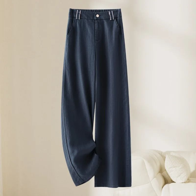 Women Linen Straight Leg Long Pants 2026 Summer High Waisted Lightweight Wide Leg Casual Trousers 5