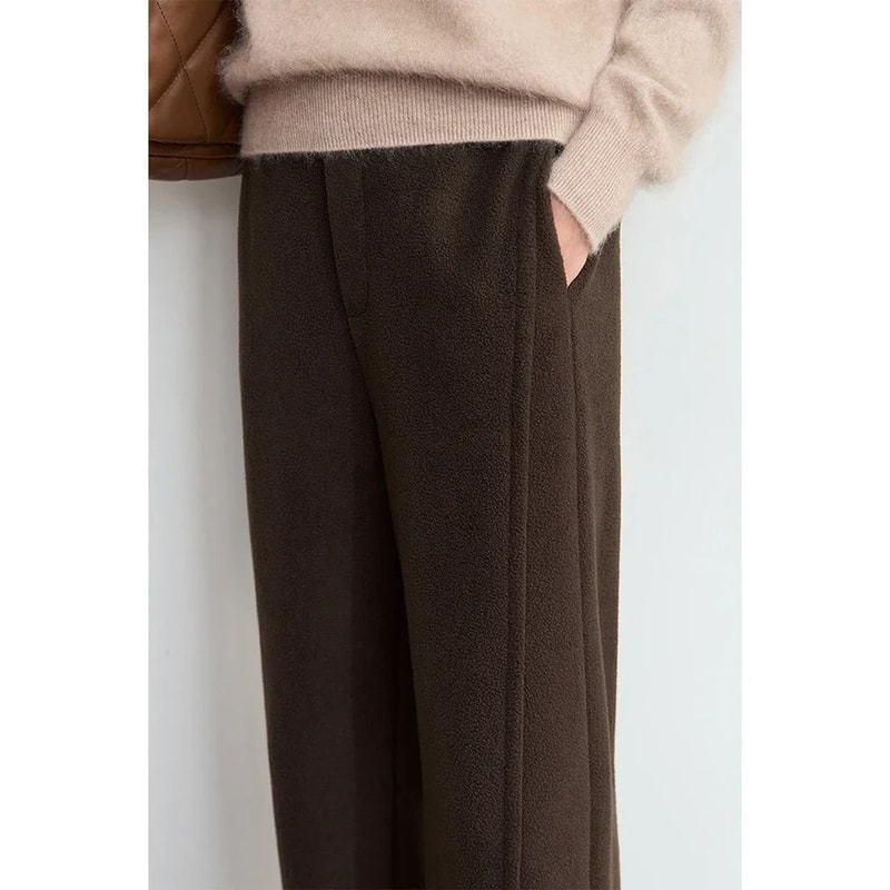 AMII Minimalist Winter Suede Wide Leg Trousers False Placket Elastic Waist Professional Office Pant 2
