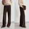 AMII Minimalist Winter Suede Wide Leg Trousers False Placket Elastic Waist Professional Office Pant 6