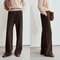 AMII Minimalist Winter Suede Wide Leg Trousers False Placket Elastic Waist Professional Office Pant 6