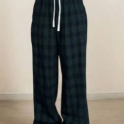 vigocasey 2025 women plaid print casual high waist wide leg pants green baggy autumn winter trousers
