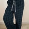 VigoCasey 2025 Women Plaid Print Casual High Waist Wide Leg Pants Green Baggy Autumn Winter Trouser 3