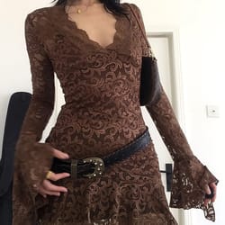 summer y2k sheer mesh lace bodycon dress flared long sleeve v-neck mini party club evening dress