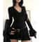 Summer Y2K Sheer Mesh Lace Bodycon Dress Flared Long Sleeve VNeck Mini Party Club Evening Dress 7