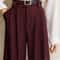 2026 Burgundy Wide Leg Suit Pants Elegant High Waist Office Lady Fashion Trousers With Pockets 0