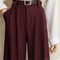 2026 Burgundy Wide Leg Suit Pants Elegant High Waist Office Lady Fashion Trousers With Pockets 0