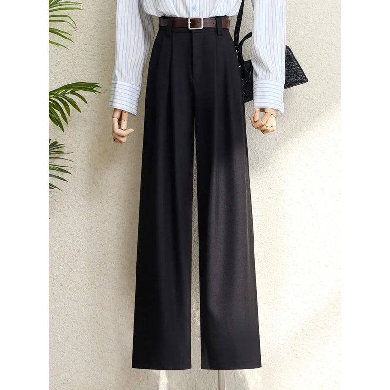 2026 Burgundy Wide Leg Suit Pants Elegant High Waist Office Lady Fashion Trousers With Pockets 3