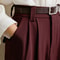 2026 Burgundy Wide Leg Suit Pants Elegant High Waist Office Lady Fashion Trousers With Pockets 4