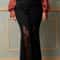 Plus Size Lace Patchwork Hollow Out High Waist Tailored Flare Pants Casual Office Lady Trousers 1