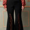 Plus Size Lace Patchwork Hollow Out High Waist Tailored Flare Pants Casual Office Lady Trousers 4