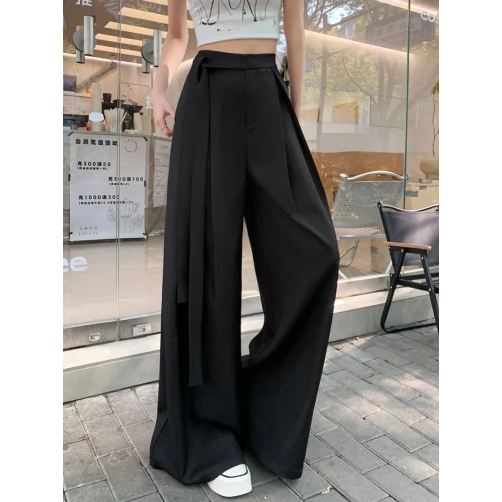 Botvotee Elegant Office Suit Pants High Waisted Wide Leg Baggy Blazer Trousers With Sashes 6