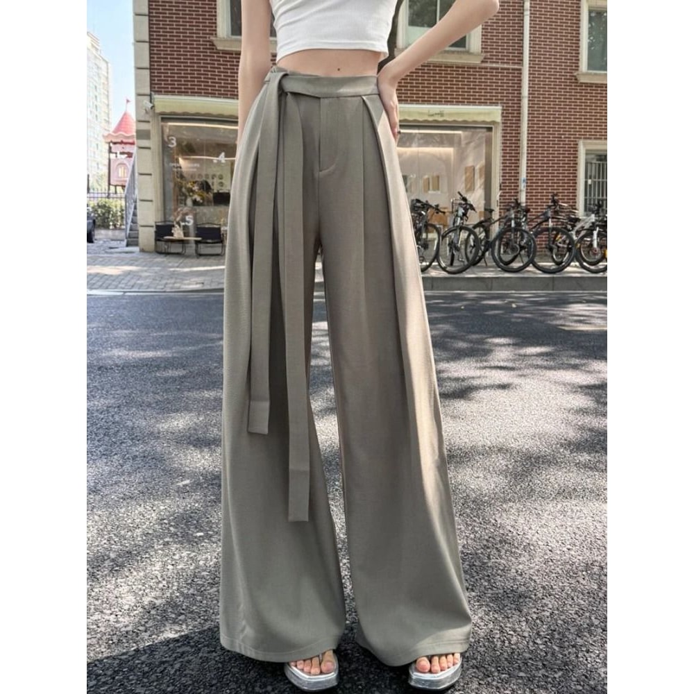 Botvotee Elegant Office Suit Pants High Waisted Wide Leg Baggy Blazer Trousers With Sashes 8